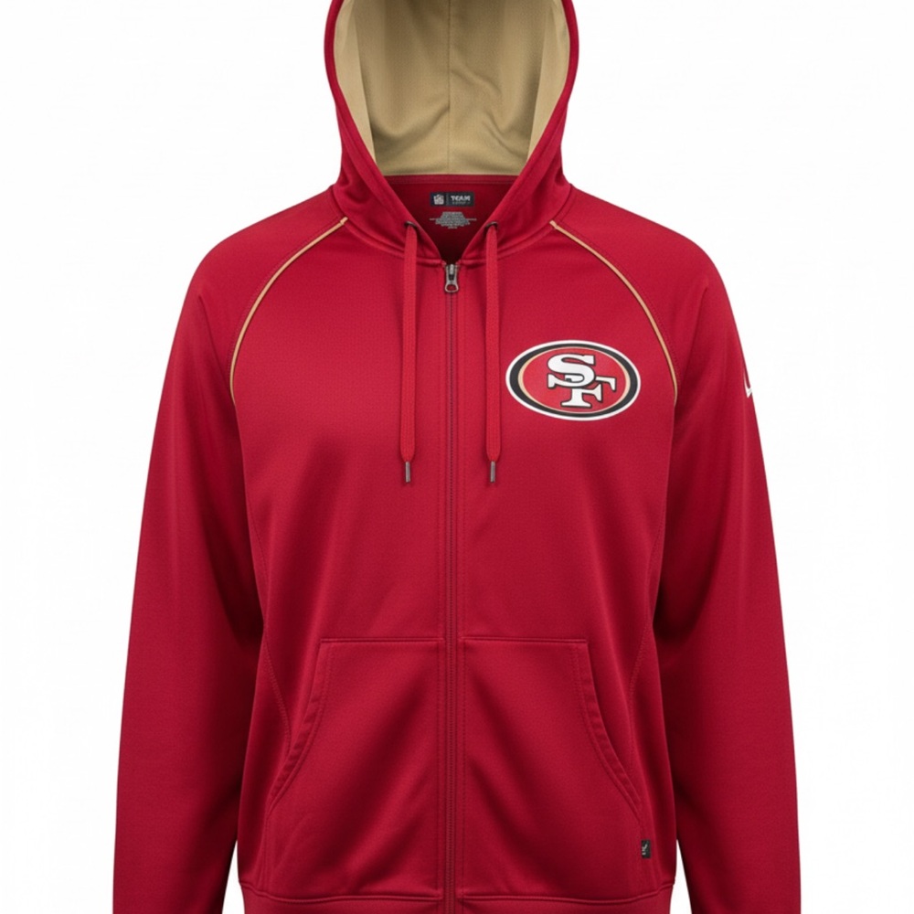 NFL San Francisco 49ers Red Hooded Windbreaker with Gold Trim